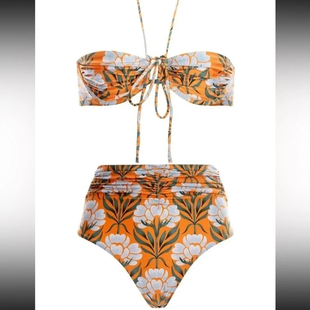 Three Piece-Set Bali Floral Bikini Swimsuit and Pareo Coverup - Picture 3 of 11